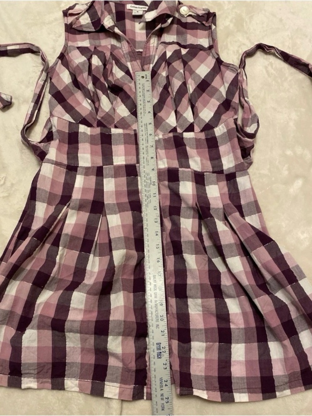 Cotton Express Purple and White Sleeveless Gingham Button-Front Midi Dress - Picture 10 of 13